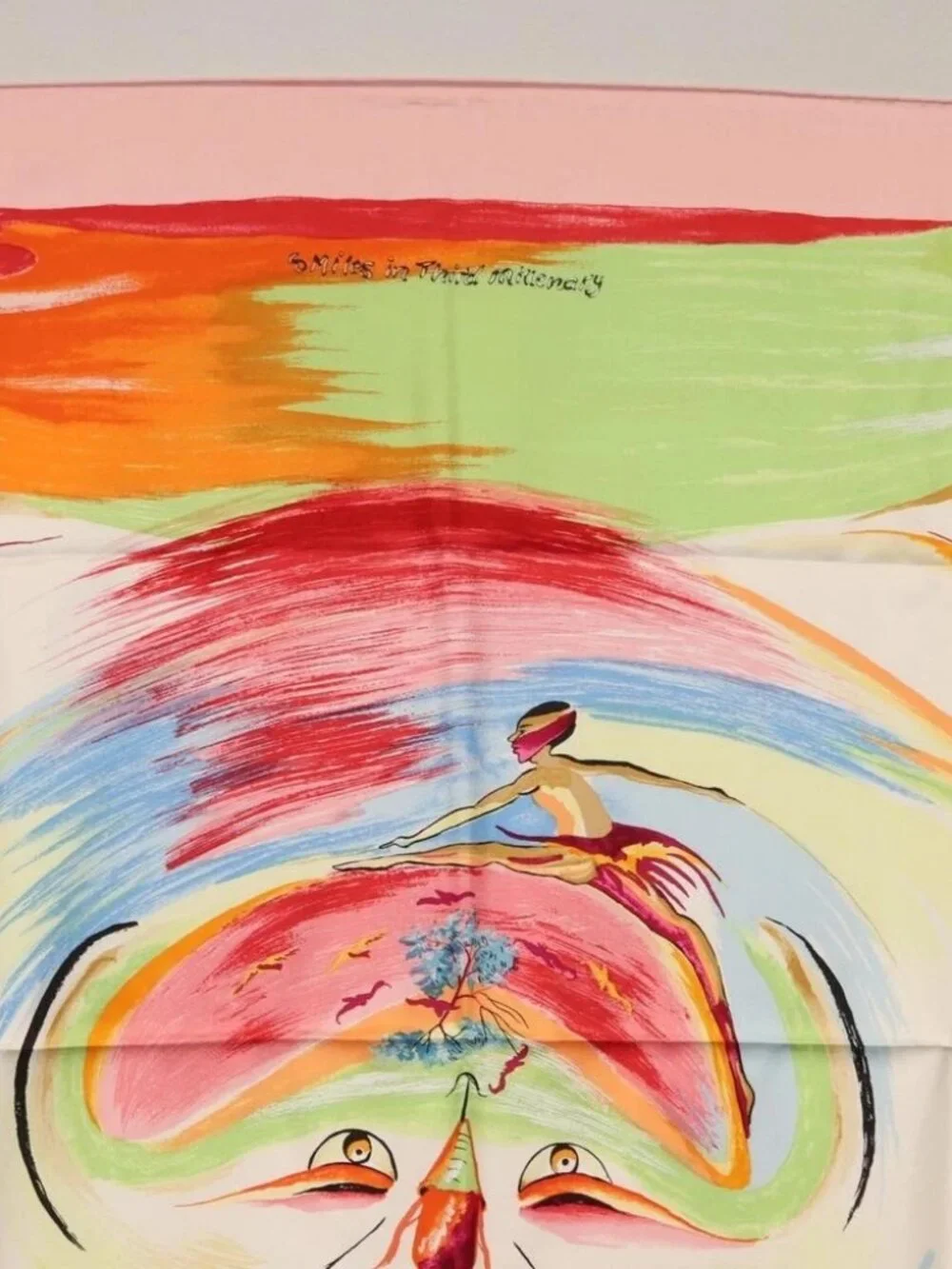 HERMES Carre 90 Scarf "Smiles in Third millenary" Silk Pink Auth - Picture 11 of 15